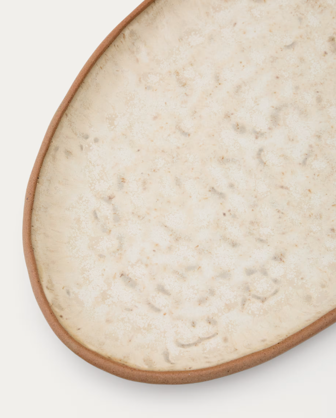 ZUNEL Set of 2 beige ceramic plates and 1 spoon