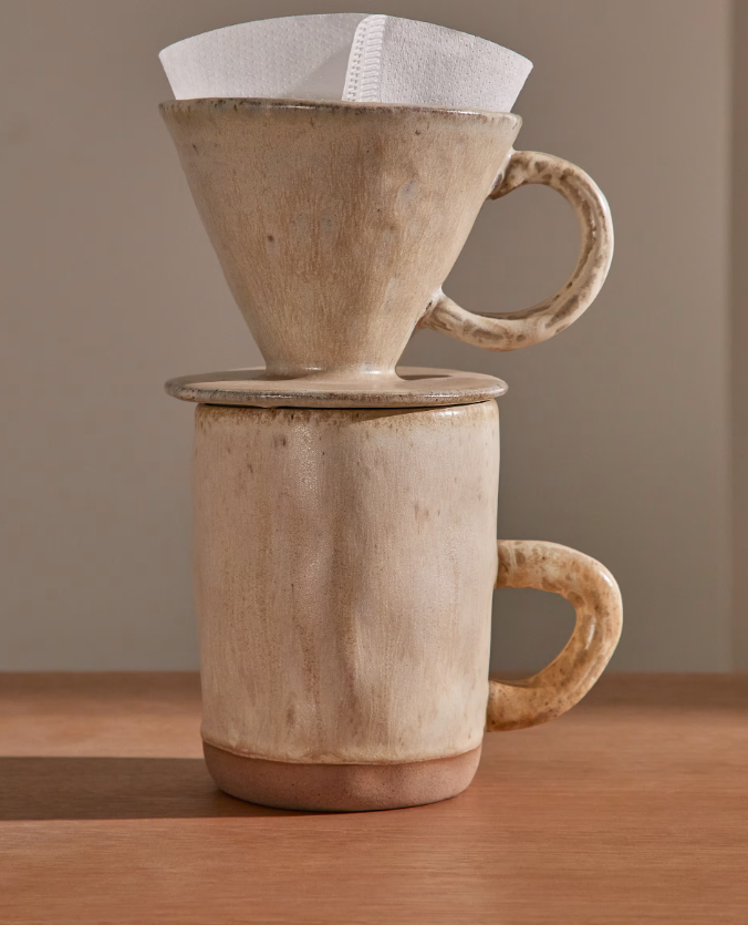 ZUNEL Beige ceramic coffee cup with dripper set