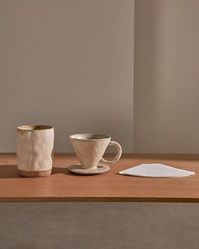 ZUNEL Beige ceramic coffee cup with dripper set