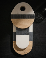 NIVOL Large serving board in white and black marble and travertine