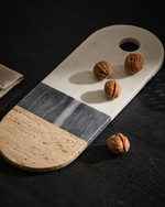 NIVOL Large serving board in white and black marble and travertine