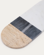 NIVOL Large serving board in white and black marble and travertine