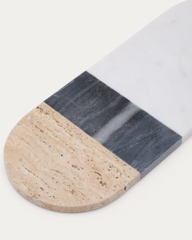 NIVOL Large serving board in white and black marble and travertine