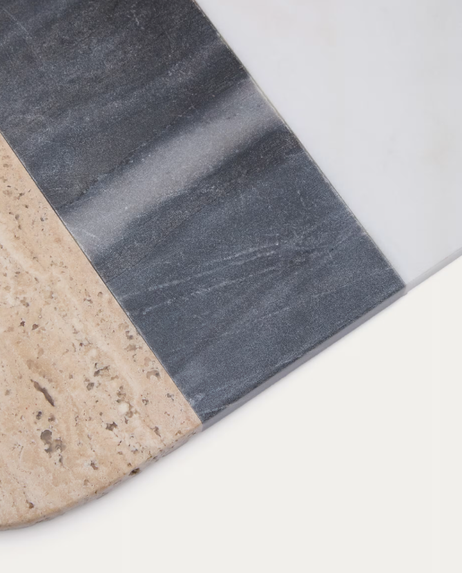 NIVOL Large serving board in white and black marble and travertine