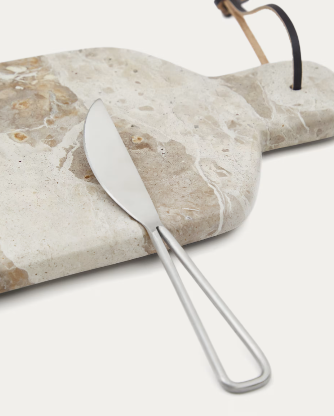 SUKA Small cutting board and beige marble knife set