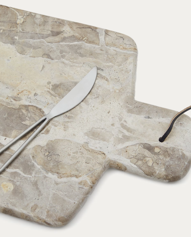SUKA Large cutting board and beige marble knife set