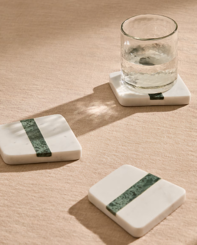 NIRA Set of 4 white and green marble coasters