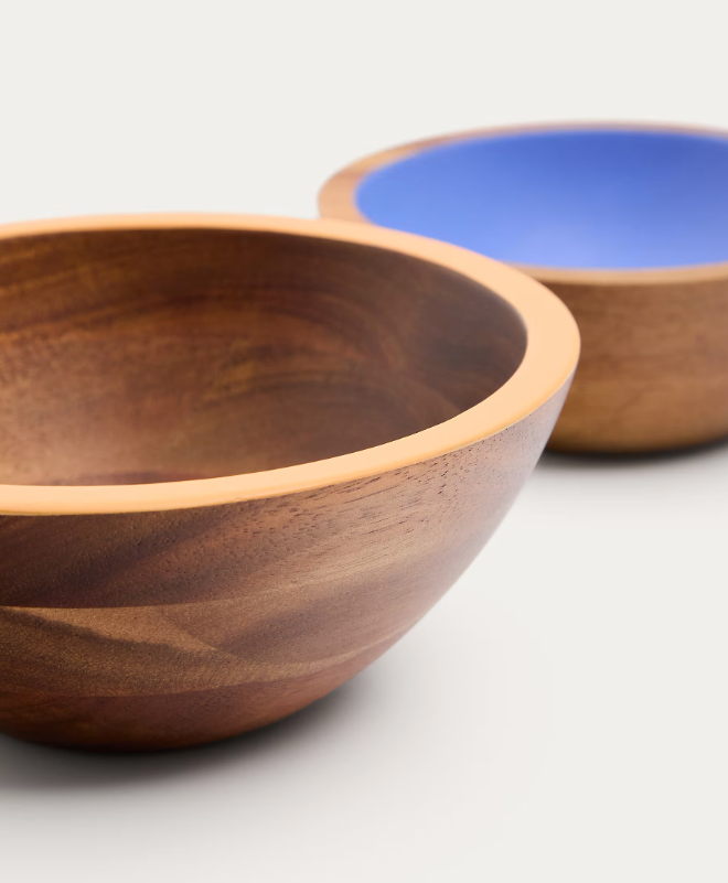 ZAIRIN Set of 2 multicoloured FSC 100% acacia wood bowls