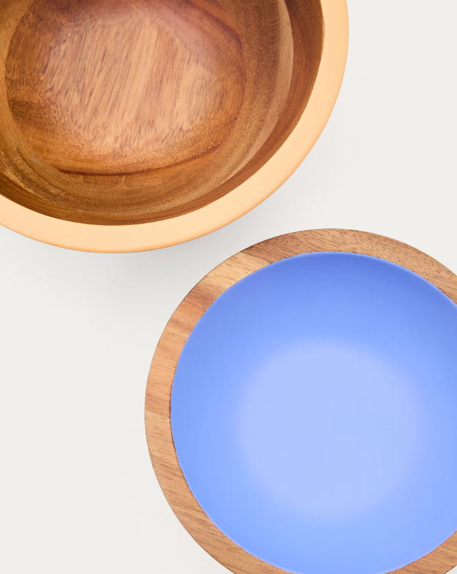 ZAIRIN Set of 2 multicoloured FSC 100% acacia wood bowls