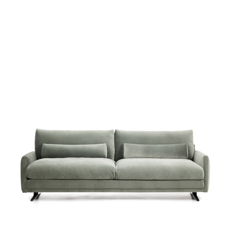VELIRO green velvet 3-seater sofa with black-finish steel legs 240cm