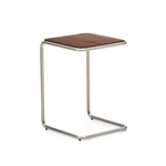 TARSEL side table in walnut veneer with brushed stainless steel structure 42 x 60cm