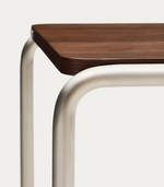 TARSEL side table in walnut veneer with brushed stainless steel structure 42 x 60cm