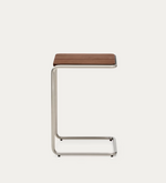 TARSEL side table in walnut veneer with brushed stainless steel structure 42 x 60cm