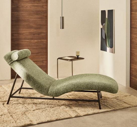 OSLA divan in green chenille with brushed stainless steel legs 175 cm