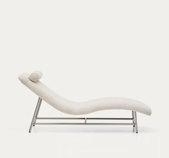 OSLA divan in beige chenille with brushed stainless steel legs 175 cm