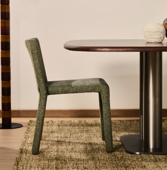 LORIA green chenille stackable chair