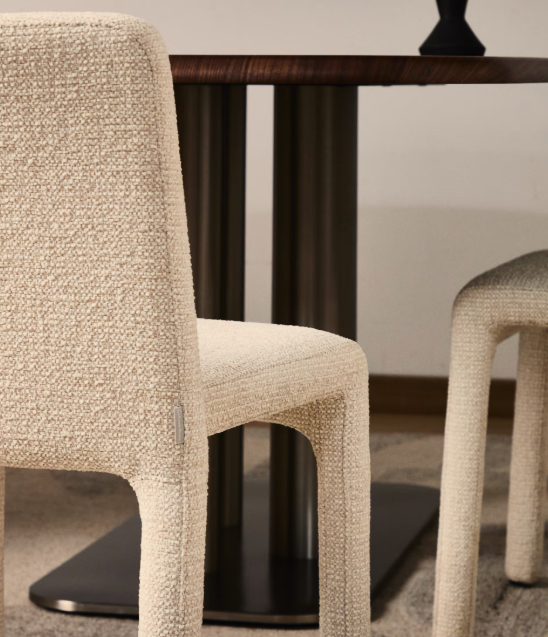 LORIA beige chenille stackable chair