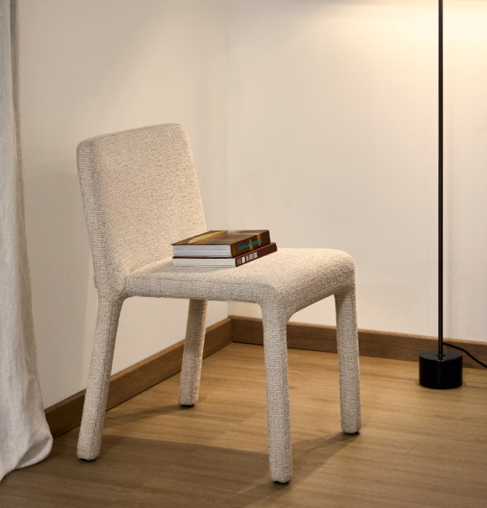 LORIA beige chenille stackable chair