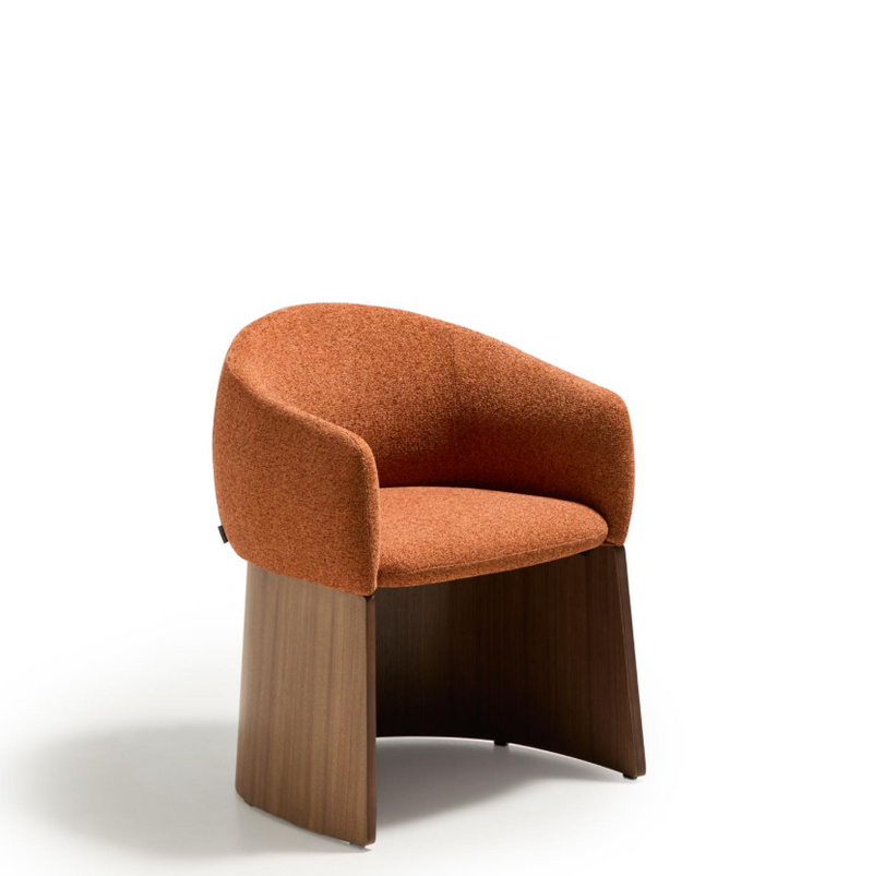 BOSCA chair in terracotta chenille and walnut veneer