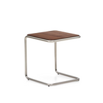 TARSEL side table in walnut veneer with brushed stainless steel structure 42 x 47cm