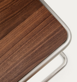 TARSEL side table in walnut veneer with brushed stainless steel structure 42 x 47cm