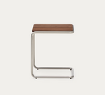 TARSEL side table in walnut veneer with brushed stainless steel structure 42 x 47cm