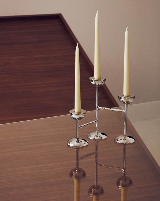 NIRELA Triple stainless steel candle holder 22cm