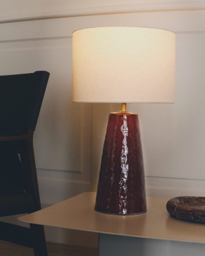 DRAVA Table lamp in burgundy ceramic with cotton shade