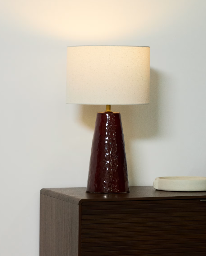 DRAVA Table lamp in burgundy ceramic with cotton shade