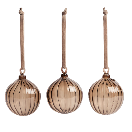 ORANEL Set of 3 brown recycled glass hanging ornaments Ø 8 cm