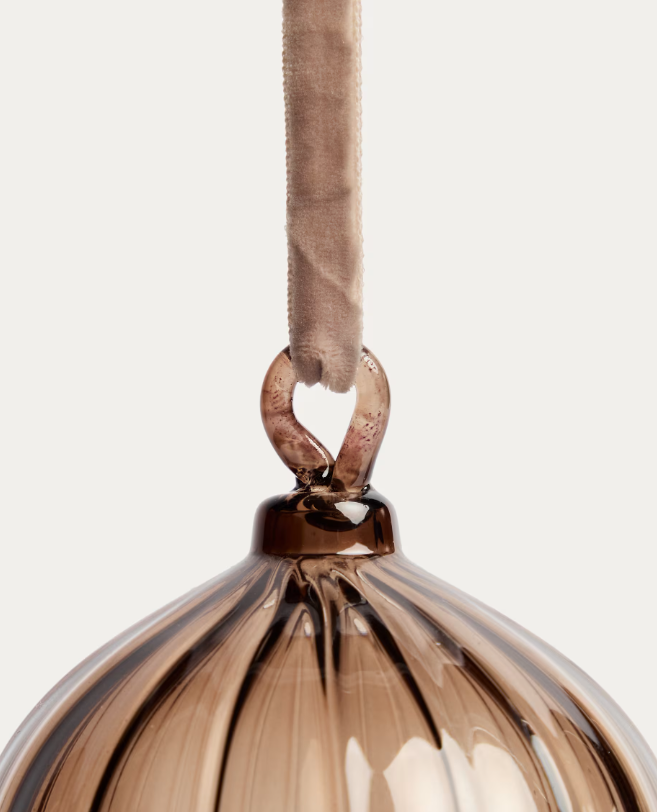 ORANEL Set of 3 brown recycled glass hanging ornaments Ø 8 cm