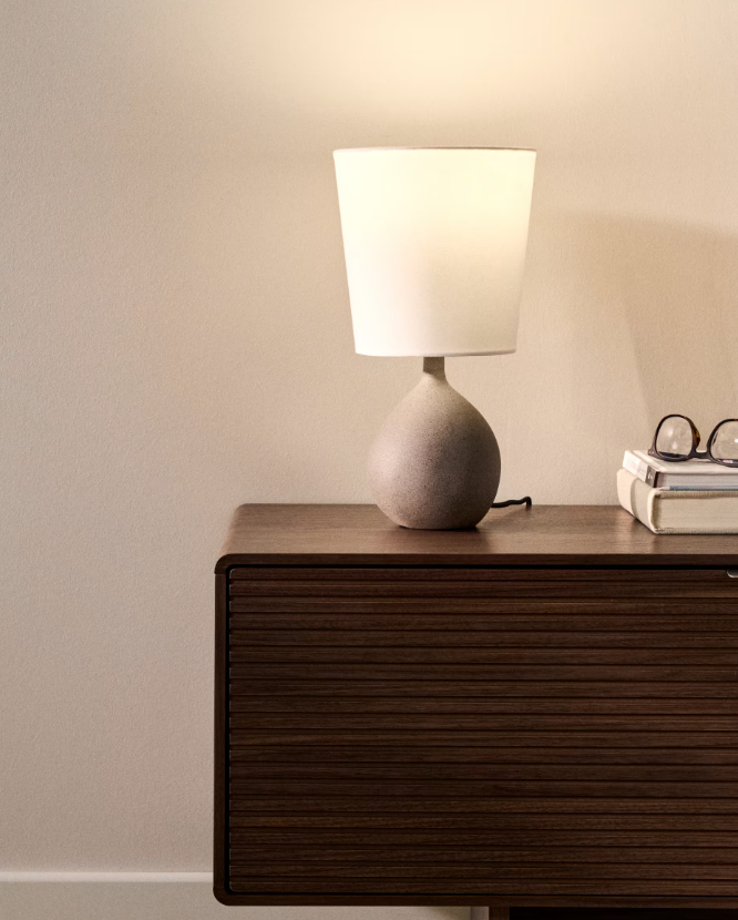 VIONA Large table lamp with textured stone effect and cotton lampshade
