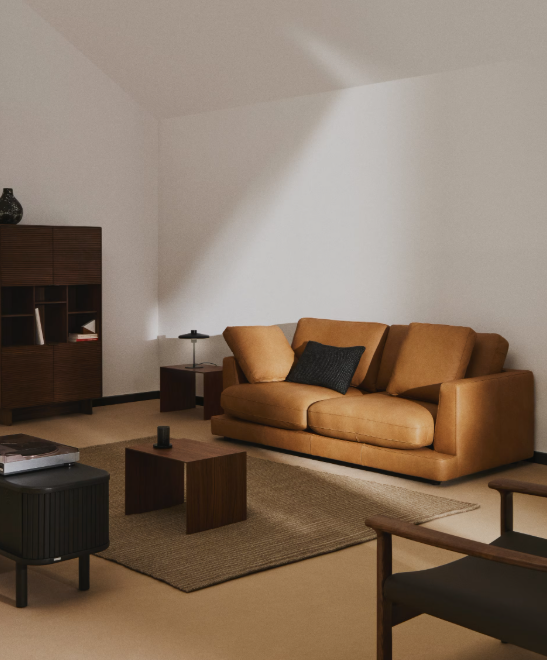 LEATHER GALA 3-seater sofa in brown leather 210cm