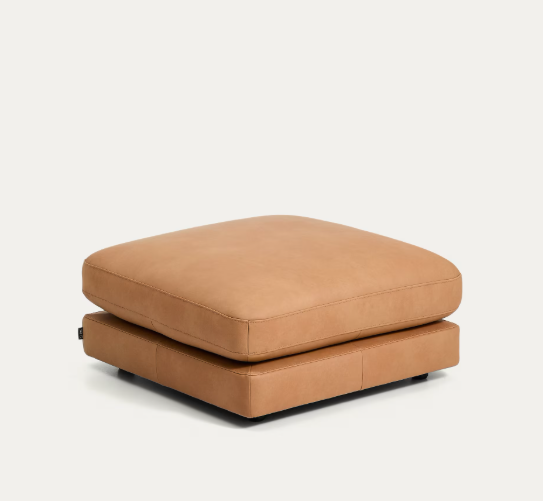 LEATHER GALA brown leather footrest 90 x 90cm