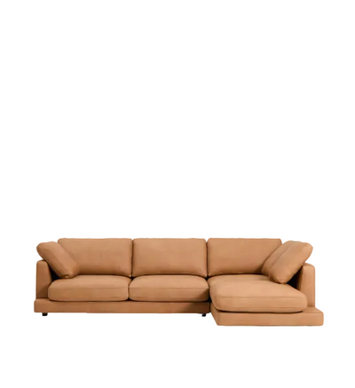 LEATHER GALA  4-seater leather sofa with right chaise longue brown 300cm