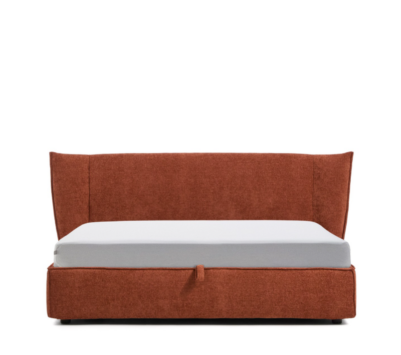 ARVIAN terracotta chenille removable-cover bed with lift-up storage base