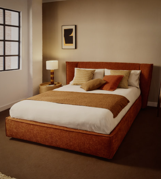 ARVIAN terracotta chenille removable-cover bed with lift-up storage base