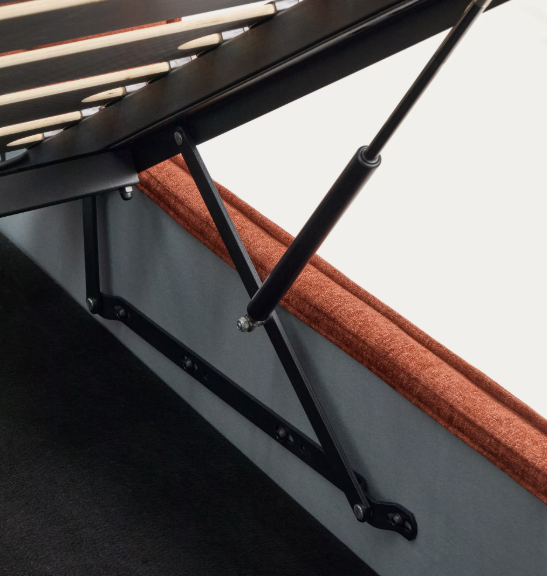 ARVIAN terracotta chenille removable-cover bed with lift-up storage base