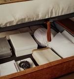ARVIAN terracotta chenille removable-cover bed with lift-up storage base