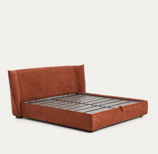 ARVIAN terracotta chenille removable-cover bed with lift-up storage base