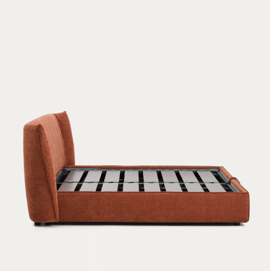 ARVIAN terracotta chenille removable-cover bed with lift-up storage base