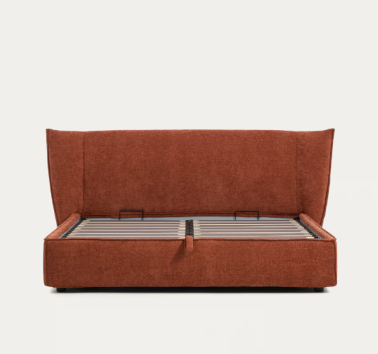 ARVIAN terracotta chenille removable-cover bed with lift-up storage base