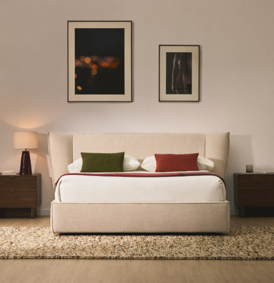 ARVIAN beige chenille removable-cover bed with lift-up storage base