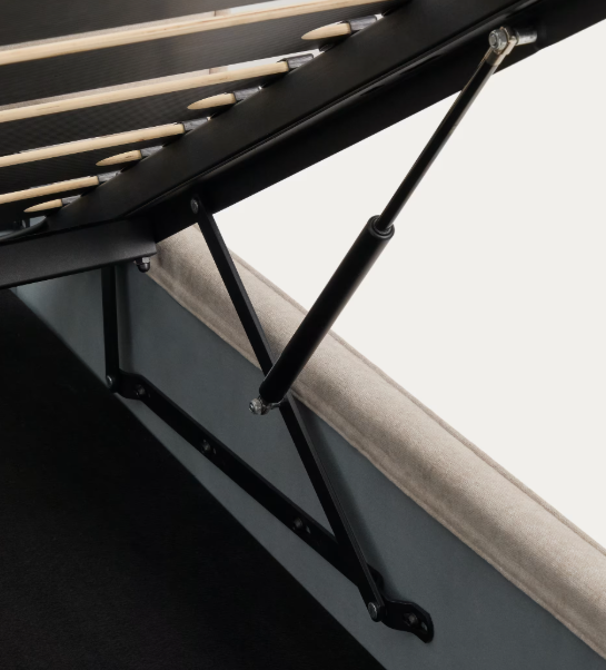 ARVIAN beige chenille removable-cover bed with lift-up storage base