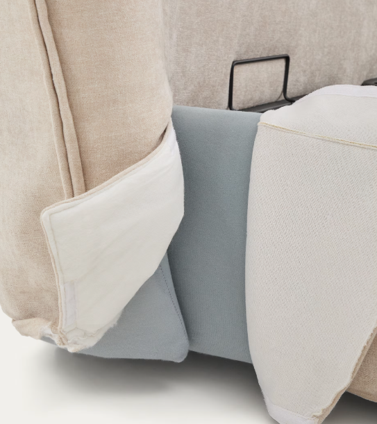 ARVIAN beige chenille removable-cover bed with lift-up storage base