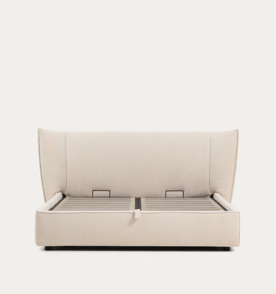 ARVIAN beige chenille removable-cover bed with lift-up storage base