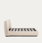 ARVIAN beige chenille removable-cover bed with lift-up storage base