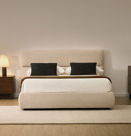 DAFRA beige chenille removable-cover bed with lift-up storage base