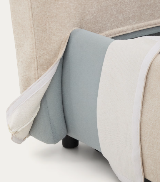 DAFRA beige chenille removable-cover bed with lift-up storage base