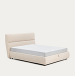 DAFRA beige chenille removable-cover bed with lift-up storage base